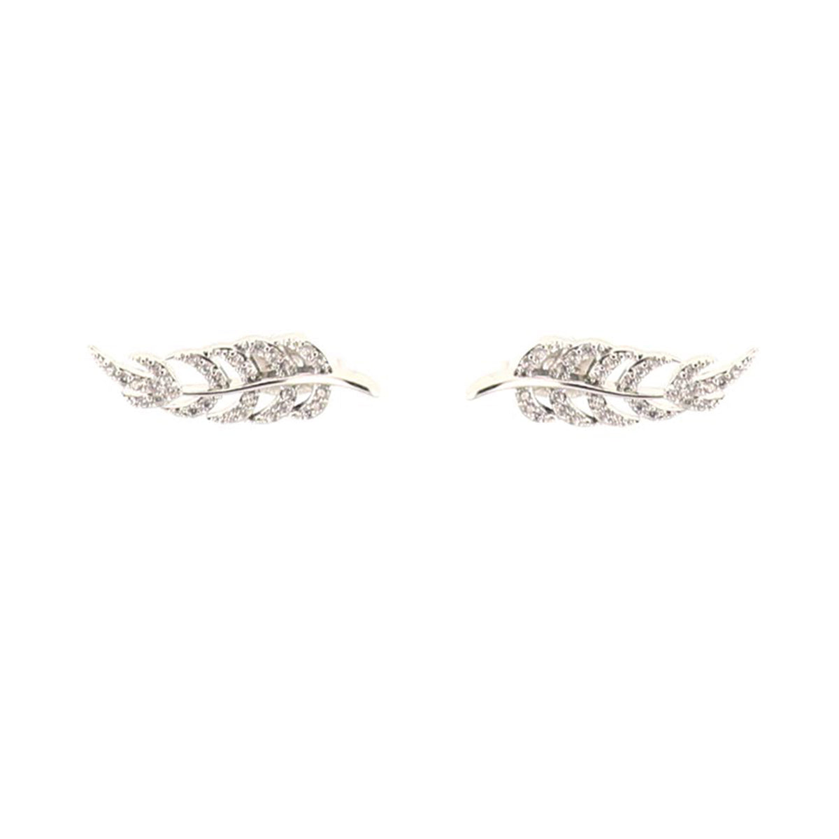 Absolute CZ Feather Earrings, Silver