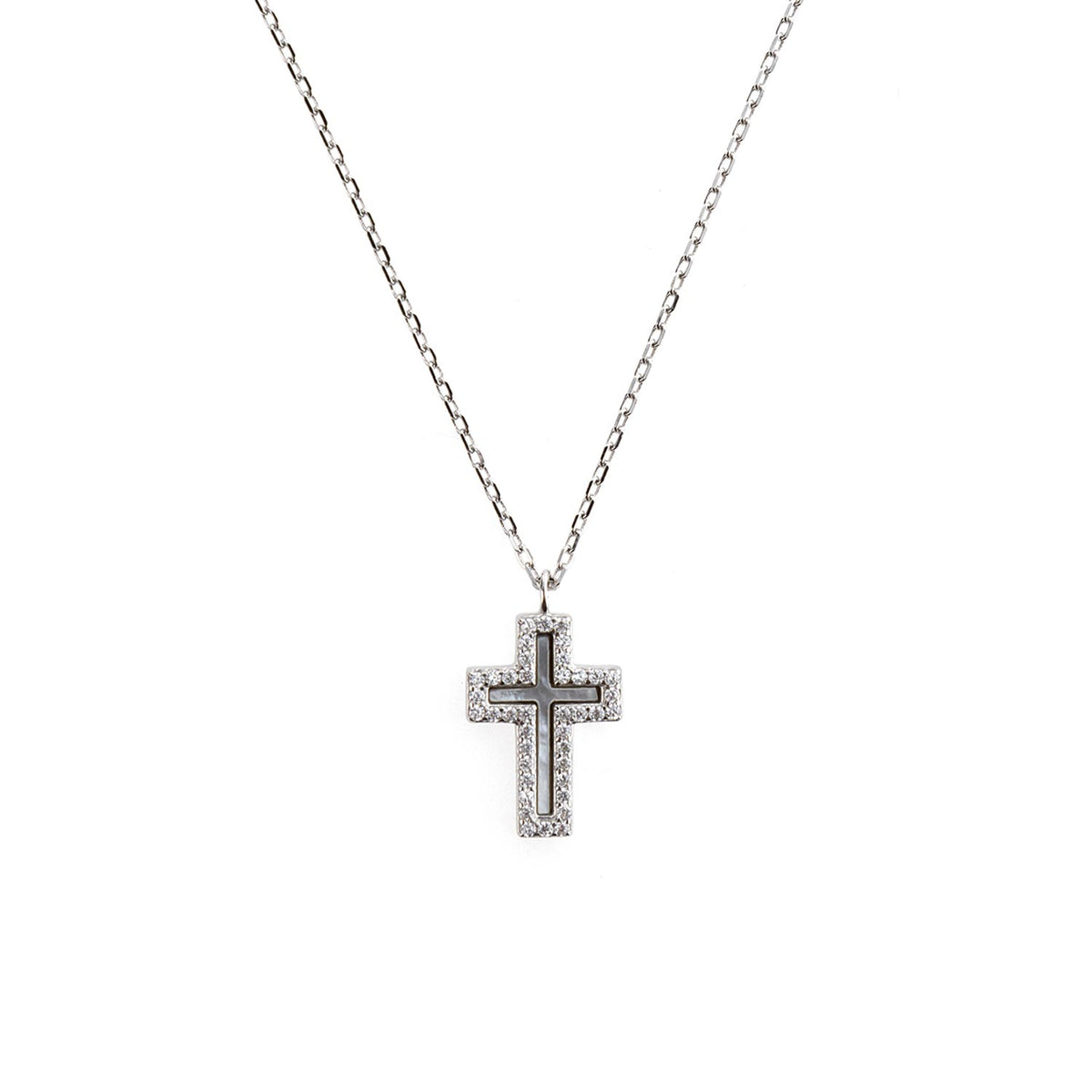 Absolute Kids Pearl Cross Pendant Necklace, Silver