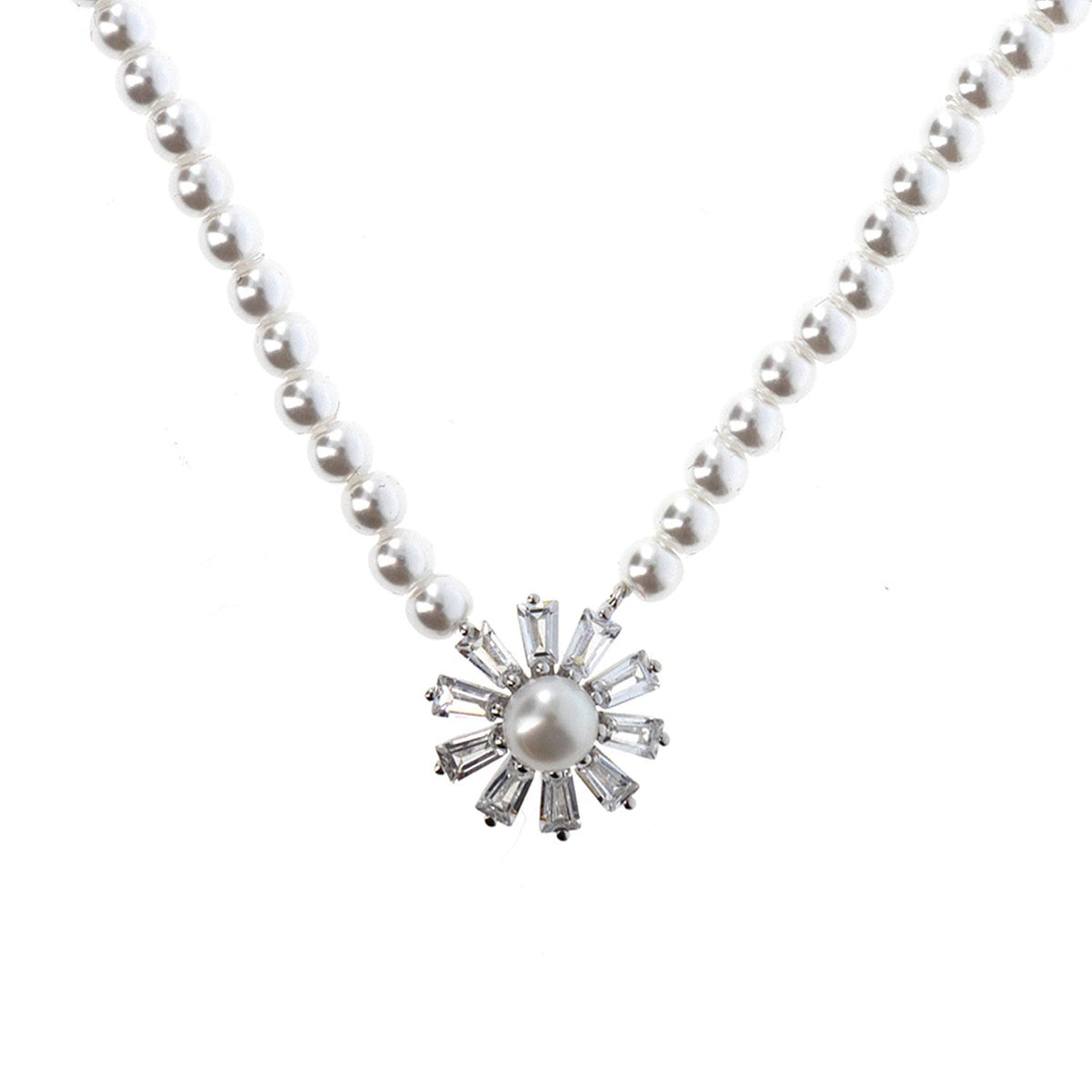 Absolute Kids Flower Pendant Pearl Necklace, Silver