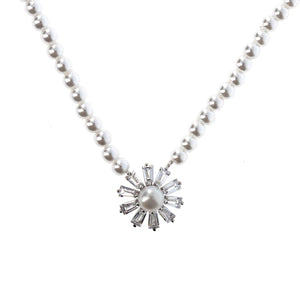 Absolute Kids Flower Pendant Pearl Necklace, Silver