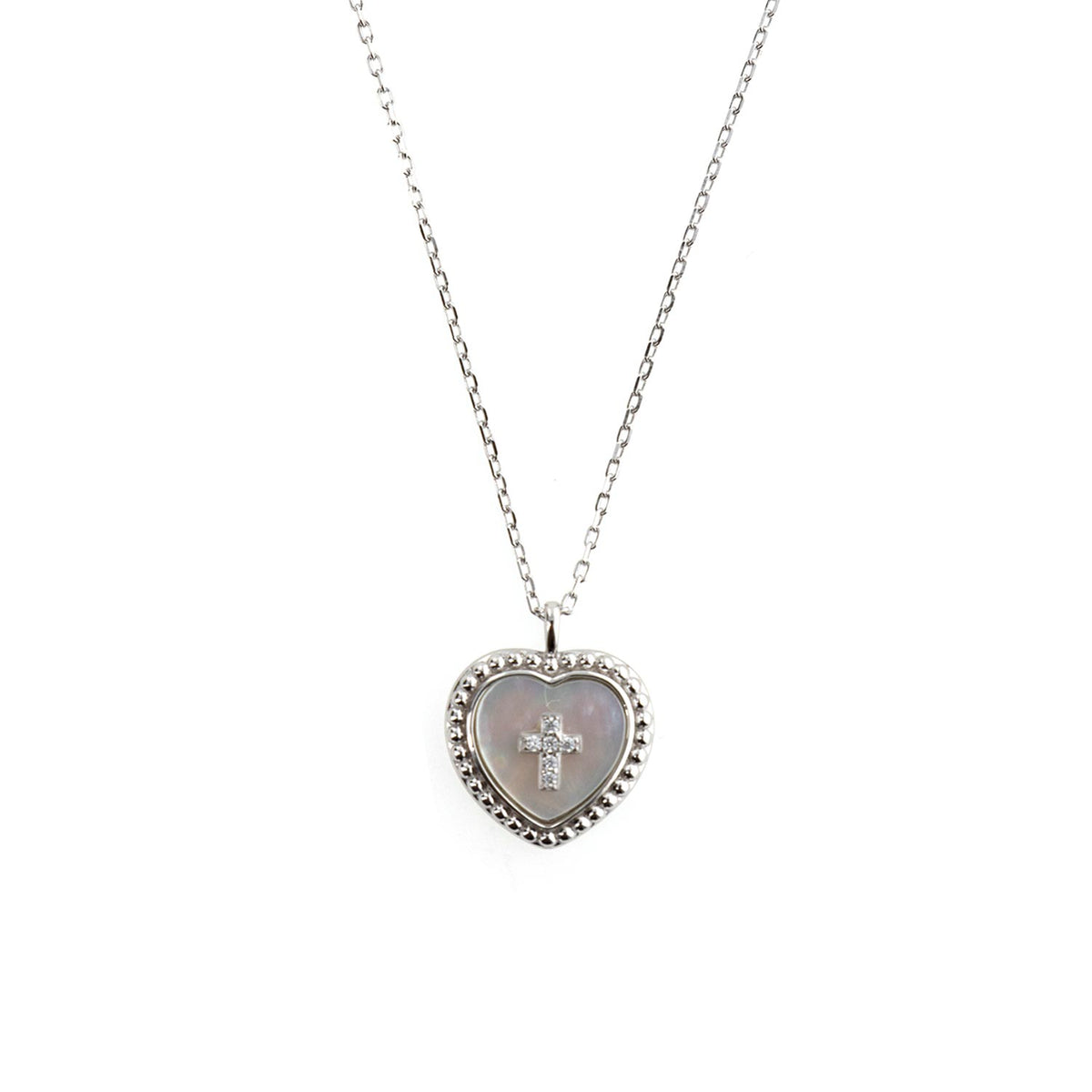 Absolute Kids Pearl Heart Cross Pendant Necklace, Silver