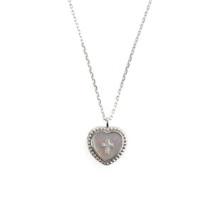 Absolute Kids Pearl Heart Cross Pendant Necklace, Silver