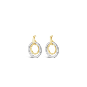 Absolute Two-Tone Double Rings Drop Earrings, Silver & Gold