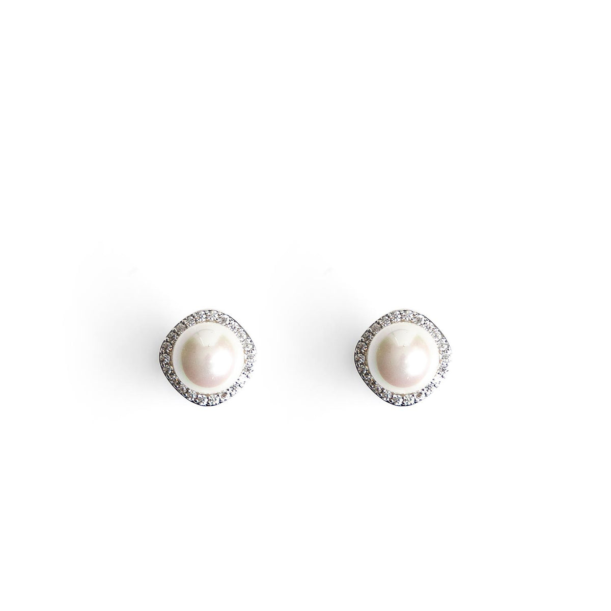 Absolute CZ Cushion Pearl Earrings, Silver