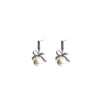 Absolute CZ Bow Pearl Drop Earrings, Silver