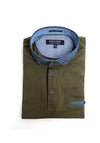 Advise Contrast Polka Dot Collar Polo Shirt, Khaki Green