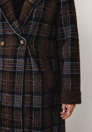 Alison Sheri Check Fluffy Knit Long Coat, Brown