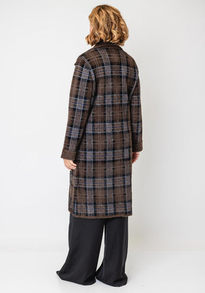 Alison Sheri Check Fluffy Knit Long Coat, Brown
