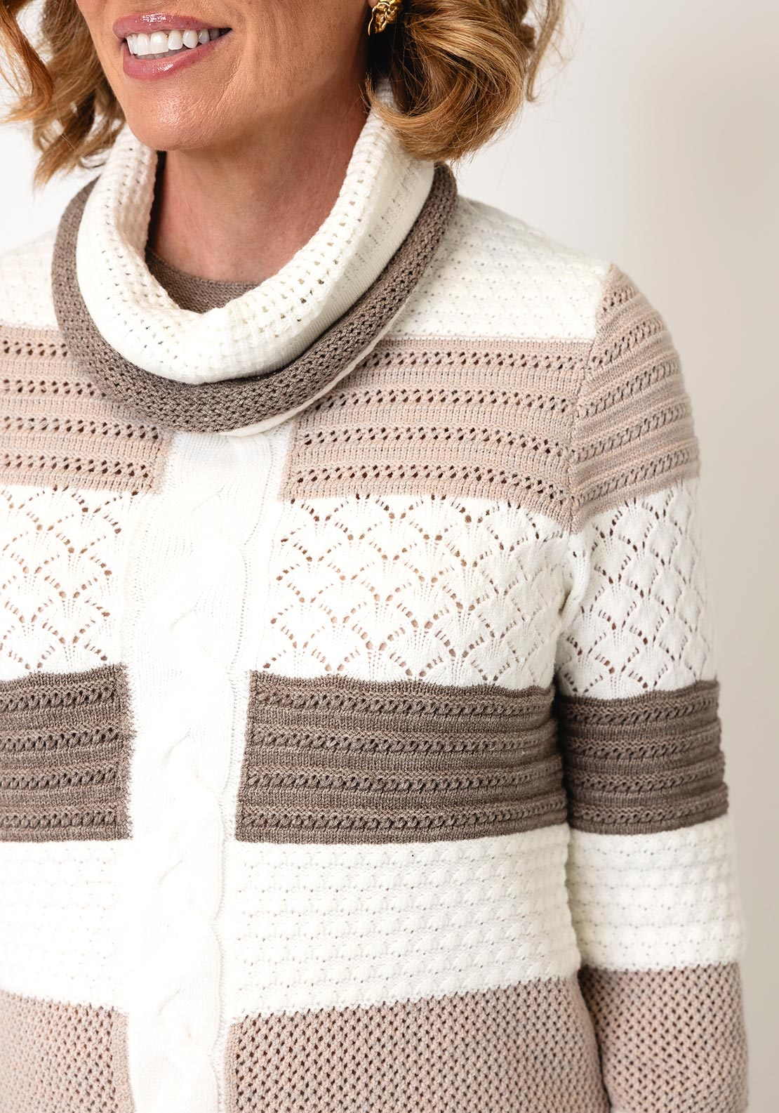 Alison Sheri Knit Striped Jumper and Snood, Beige