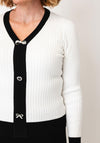 Alison Sheri Ribbed with Embellished Buttons Cardigan, Off-White