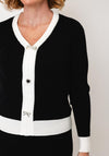 Alison Sheri Ribbed with Embellished Buttons Cardigan, Black