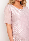 Allison Printed Silk Layered Midi Dress, Dusty Pink
