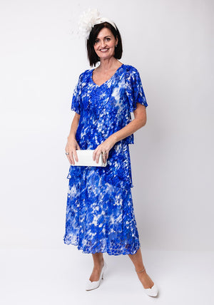 Allison Silk Frill Layered Dress, Blue