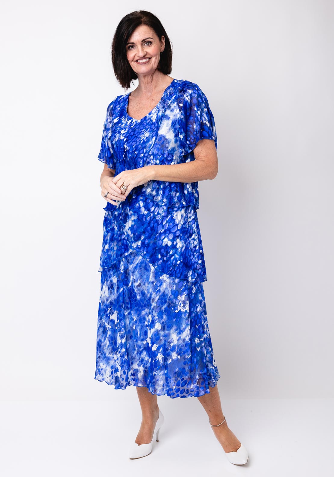 Allison Silk Frill Layered Dress, Blue