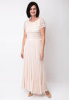 Allison Lace Overlay Pleated Long Dress, Beige
