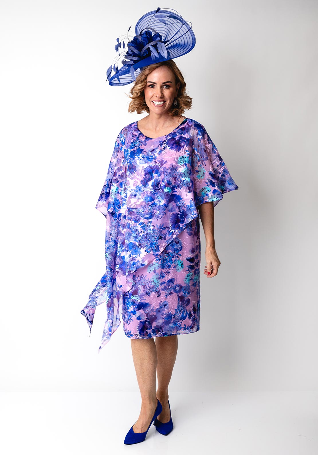 Allison Floral Print Draped Dress, Purple