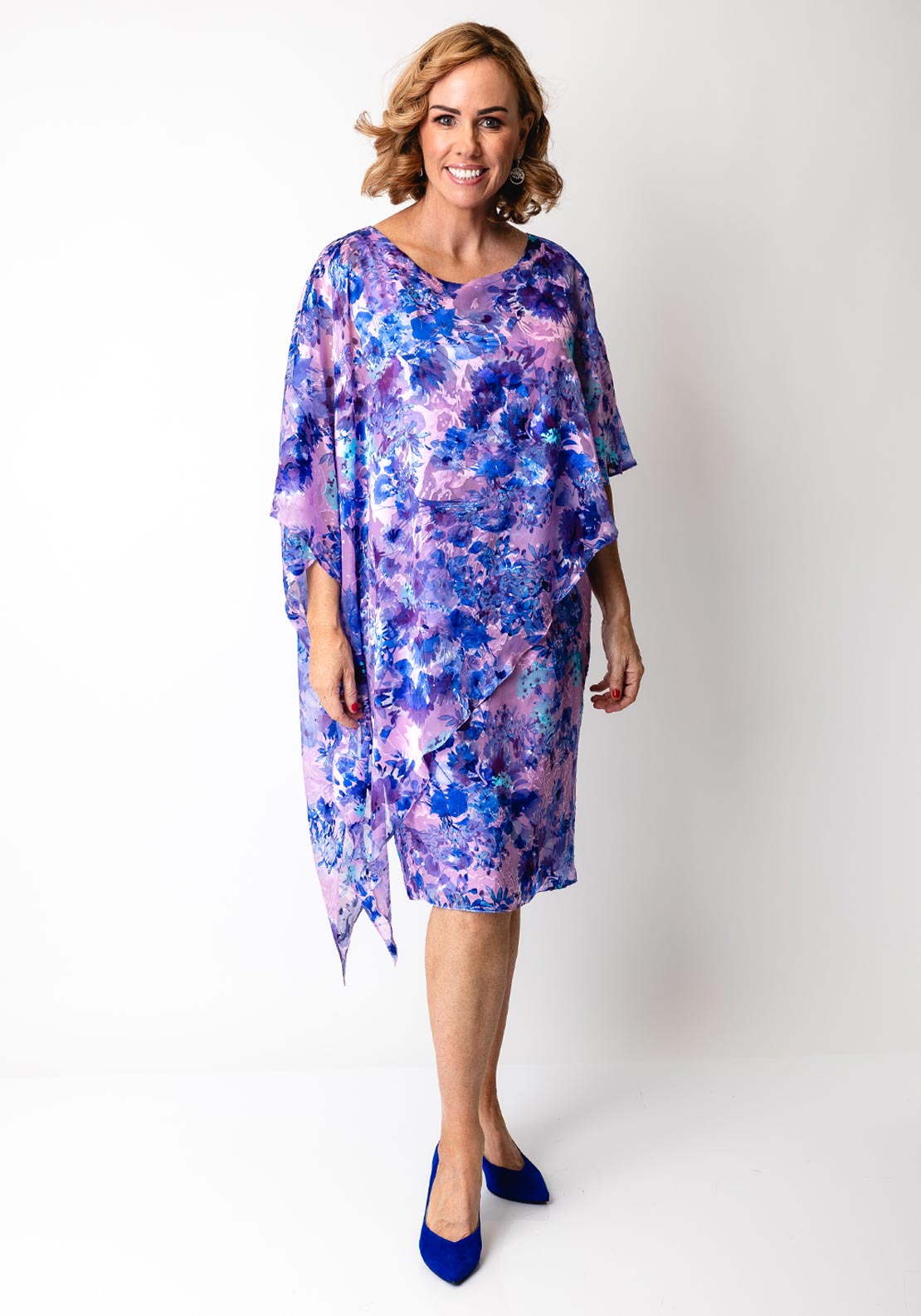 Allison Floral Print Draped Dress, Purple