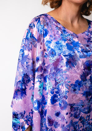 Allison Floral Print Draped Dress, Purple