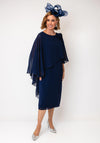 Allison Chiffon Cape Pencil Midi Dress, Navy