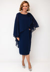 Allison Chiffon Cape Pencil Midi Dress, Navy