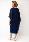 Allison Chiffon Cape Pencil Midi Dress, Navy