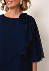 Allison Chiffon Cape Pencil Midi Dress, Navy
