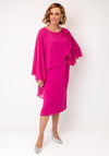 Allison Chiffon Cape Pencil Midi Dress, Fuchsia Pink