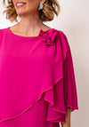 Allison Chiffon Cape Pencil Midi Dress, Fuchsia Pink