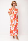Allison Floral Satin Feel A-line Dress, Orange Multi