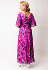 Allison Silk Floral V Neck Fit and Flare Dress, Pink and Purple