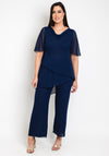 Allison Chiffon Layered Top & Skirt Two Piece, Navy