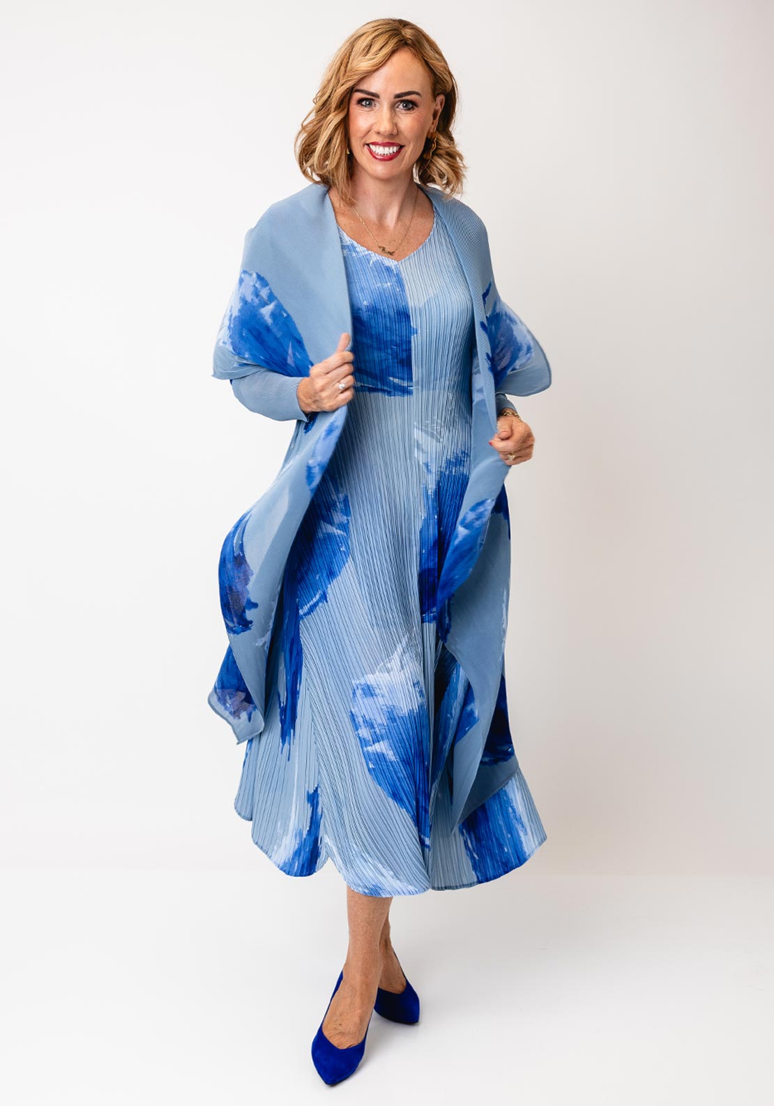 Alquema One Size Printed Chiffon Dress & Jacket, Blue - McElhinneys