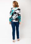 Anamor Abstrast Print Zip Neck Top, Green Multi