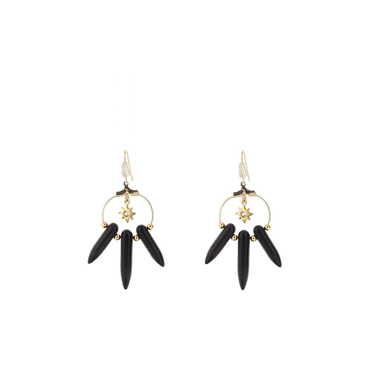 Angela D’Arcy Black Spike Hook Earrings, Gold