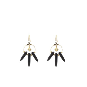 Angela D’Arcy Black Spike Hook Earrings, Gold