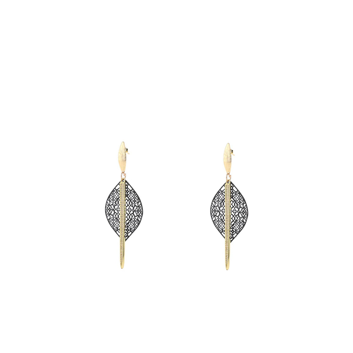 Angela D’Arcy Black Leaf With Gold Spike Earrings, Gold