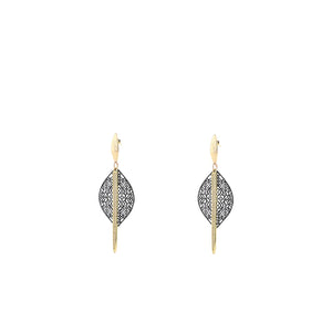 Angela D’Arcy Black Leaf With Gold Spike Earrings, Gold