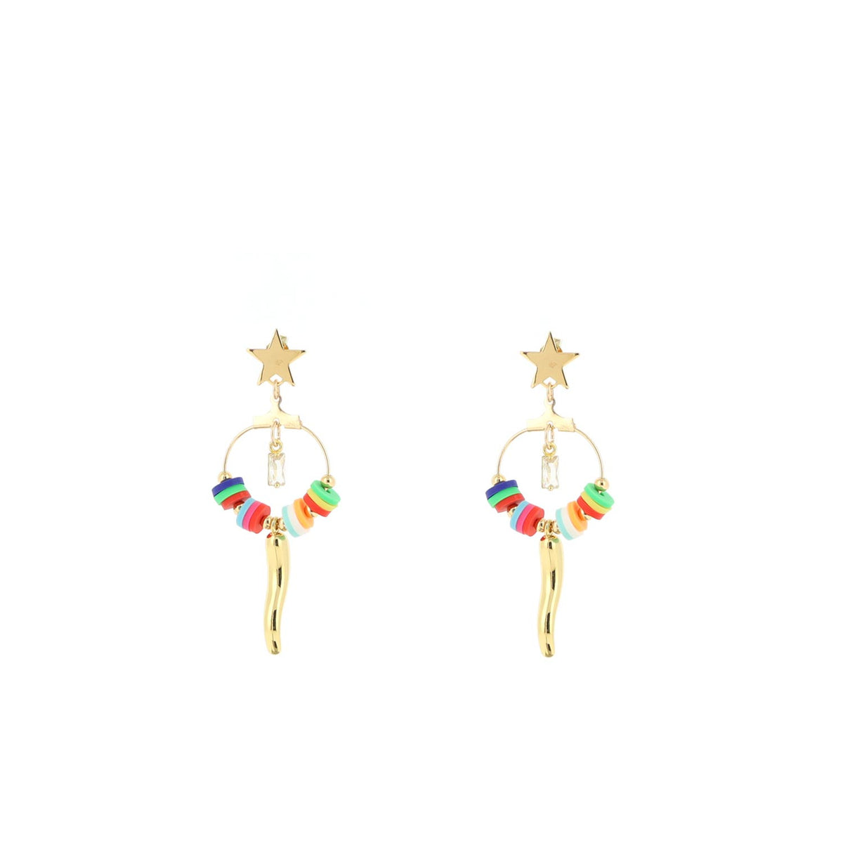 Angela D’Arcy Gold Rainbow Hoop Drop Earrings, Gold