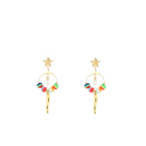 Angela D’Arcy Gold Rainbow Hoop Drop Earrings, Gold