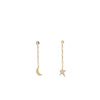 Angela D’Arcy Moon & Star Mismatch Drop Earrings, Gold