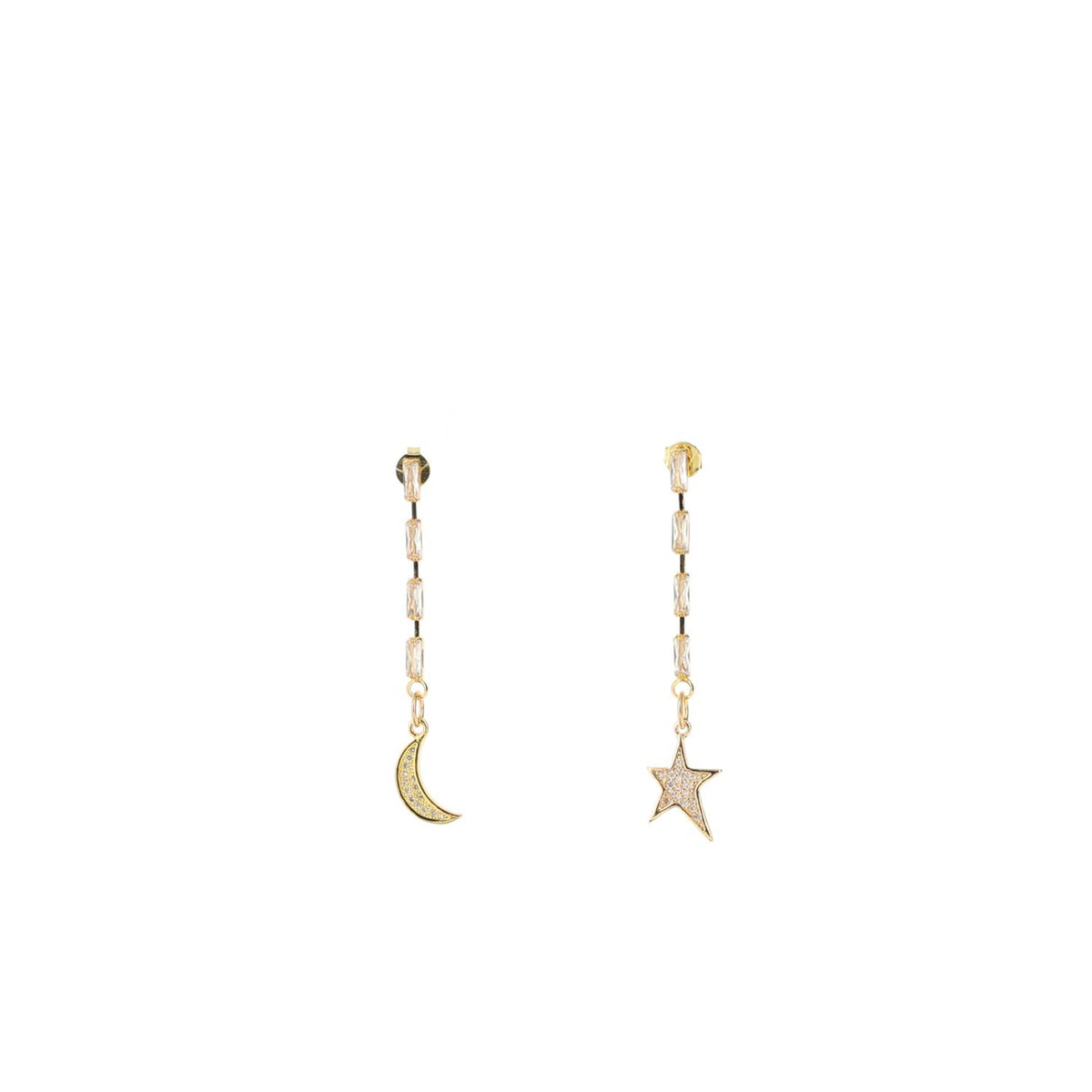 Angela D’Arcy Moon & Star Mismatch Drop Earrings, Gold