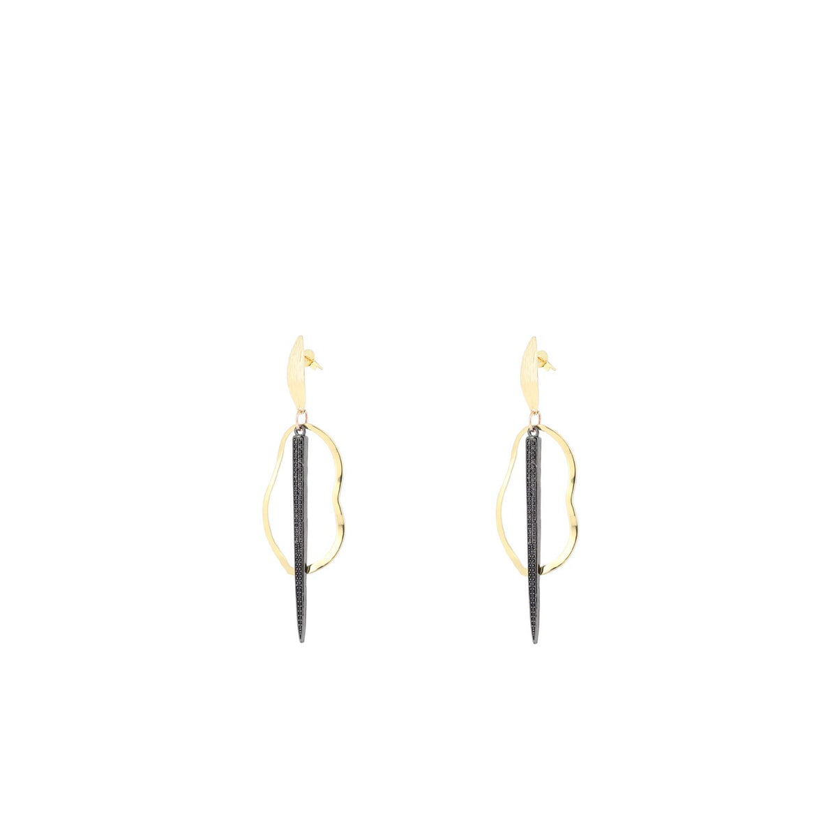 Angela D’Arcy Gunmetal Curvy Hoop and Spike Earrings, Gold