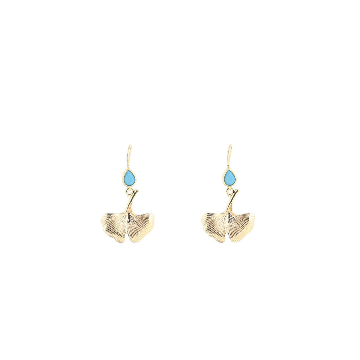Angela D’Arcy Turquoise Hook Leaf Earrings, Gold