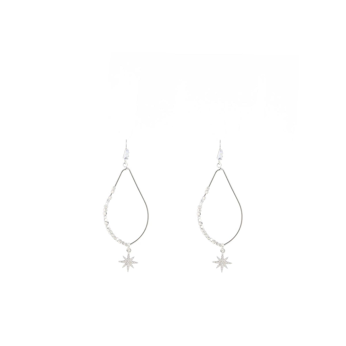 Angela D’Arcy Textured Cube Hoop with Silver Star Earrings, Silver