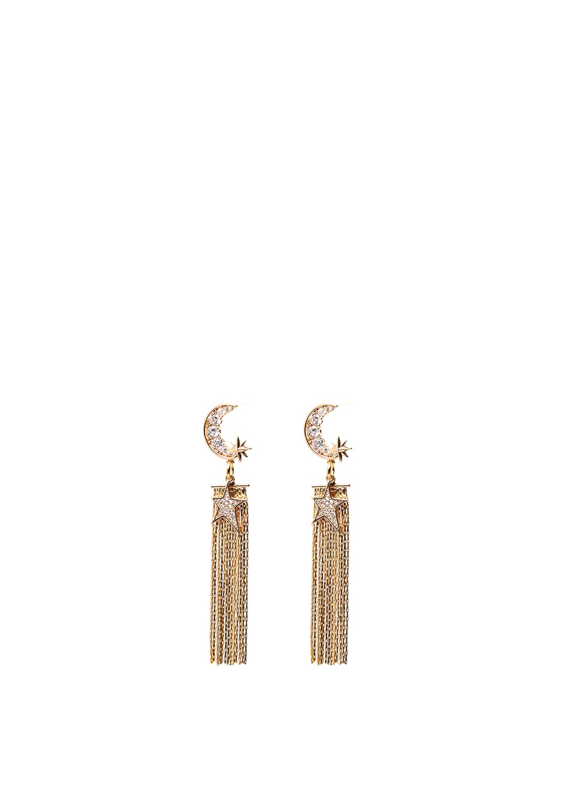 Angela D’Arcy Cresent Moon Tassel Earrings, Gold