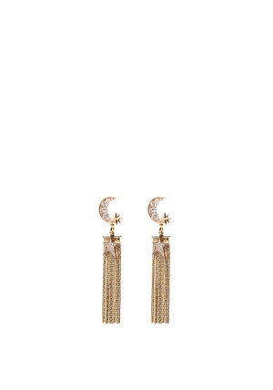 Angela D’Arcy Cresent Moon Tassel Earrings, Gold