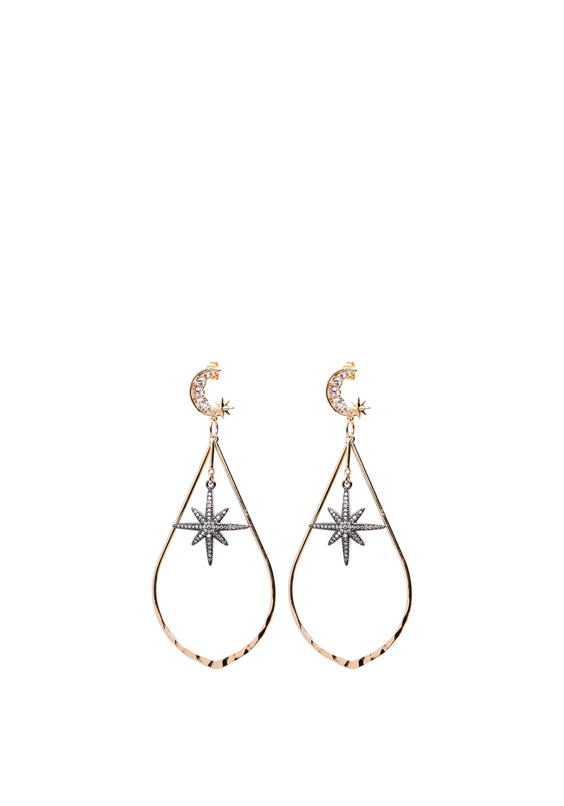 Angela D’Arcy Teardrop Gunmetal Shooting Star Earrings, Gold