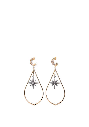 Angela D’Arcy Teardrop Gunmetal Shooting Star Earrings, Gold