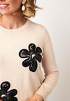 Anonymous Sequin Flower Design Jumper, Beige