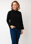 Anonymous High Neck Gold Button Jumper, Black